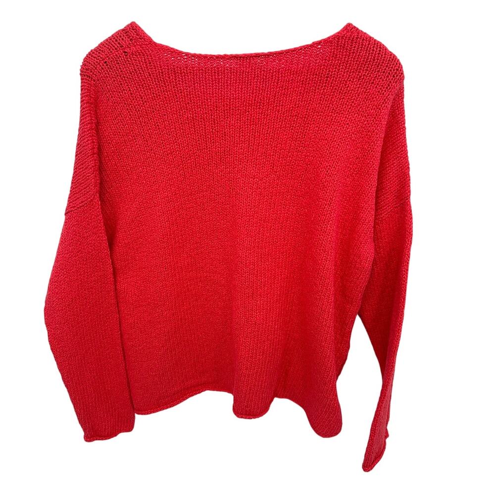 EILEEN FISHER V Neck Peruvian Cotton Crimp V-Neck Dark Coral Sweater // S - Picture 10 of 10